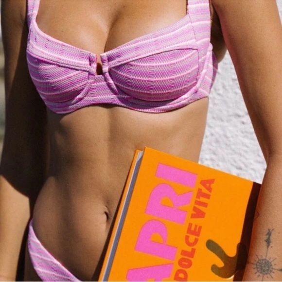 NWT L*Space Camellia Bikini Top Electric Pique Stripe Swim - Picture 2 of 13